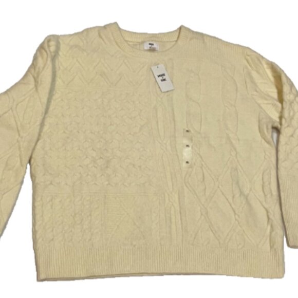 Mode of One Mens Long Sleeve Cable Knit Sweater Soft Vanilla Size XL - Picture 6 of 7